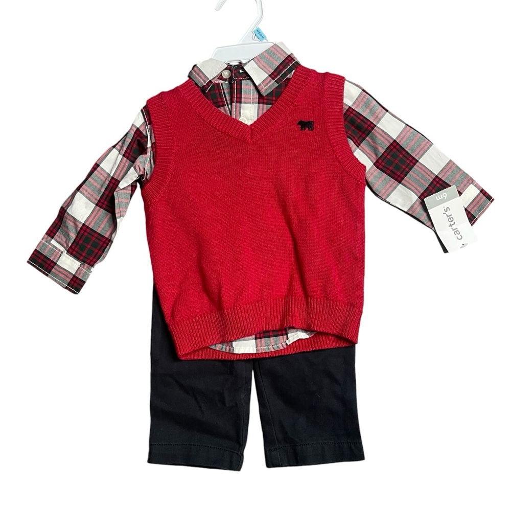Carters Boy Red Vest Christmas 3 piece Set 6M NEW